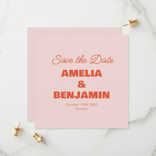Minimalistische Retro Huwelijksfoto in Pastel Roze Save The Date