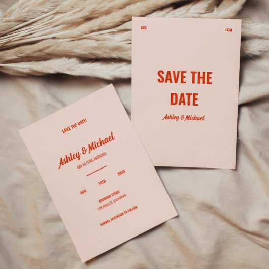 Minimalistische retro kleurrijke bruiloft save the date
