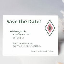 Minimalistische Retro Pink & Hunter Green Save the Kaart