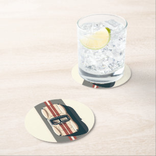 Minimalistische Retro Raceauto Streep Ronde Kartonnen Onderzetter