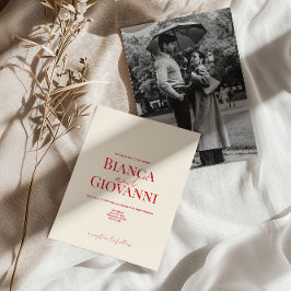 Minimalistische Retro Red Typografie Huwelijksuitn Kaart