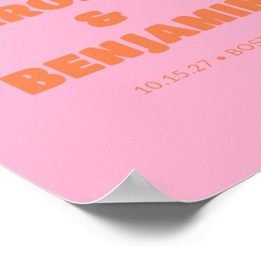 Minimalistische Retro Roze en Oranje bruiloft Welk Poster (Hoek)