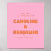 Minimalistische Retro Roze en Oranje bruiloft Welk Poster (Voorkant)