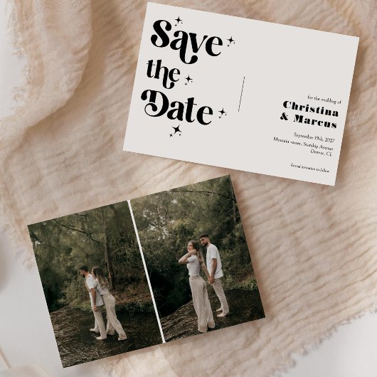 Minimalistische Retro Script 2 Foto Raster Trouwka Save The Date