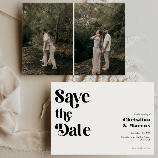 Minimalistische Retro Script 2 Foto Raster Trouwka Save The Date