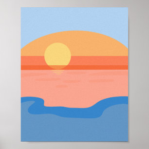 Minimalistische retro sinaasappel zonsondergang poster