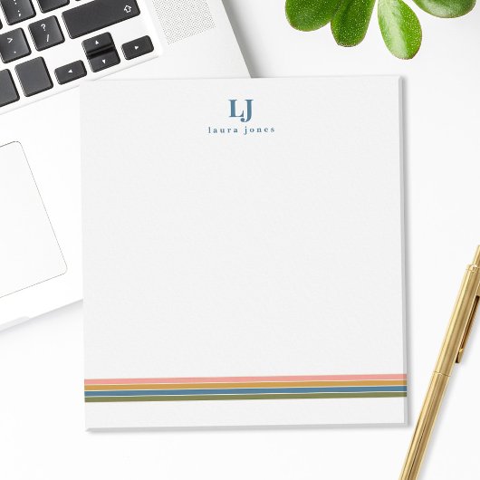 Minimalistische Retro Strepen Monogram Notitieblok