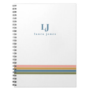 Minimalistische Retro Strepen Monogram Notitieboek