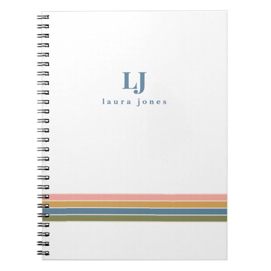 Minimalistische Retro Strepen Monogram Notitieboek (Voorkant)