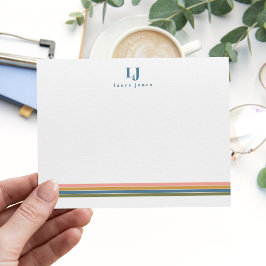 Minimalistische Retro Strepen Monogram Notitiekaartje