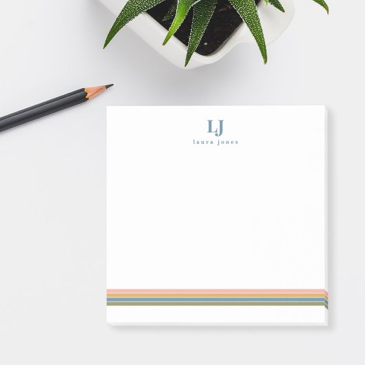 Minimalistische Retro Strepen Monogram Post-it® Notes