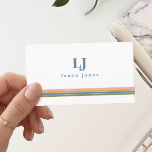Minimalistische Retro Strepen Monogram Visitekaartje