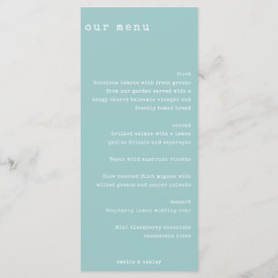 Minimalistische Retro Typemachine Aqua Huwelijk Menu