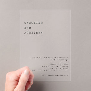 Minimalistische Retro Typemachine Lettertype Huwel Acryl Uitnodigingen