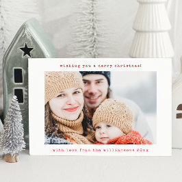 Minimalistische retro typemachine twee foto kerst feestdagenkaart