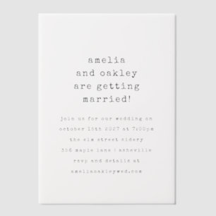 Minimalistische Retro Typewriter Zwart Wit Bruilof Vellum Uitnodigingen