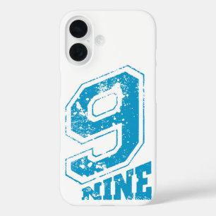 Minimalistische Retro Typografie Blauw Nummer 9 iPhone 16 Hoesje