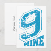Minimalistische Retro Typografie Blauw Nummer 9 Feestdagenkaart (Voorkant / Achterkant)