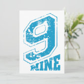 Minimalistische Retro Typografie Blauw Nummer 9 Feestdagenkaart (Staand voorkant)