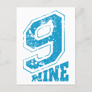 Minimalistische Retro Typografie Blauw Nummer 9 Feestdagenkaart
