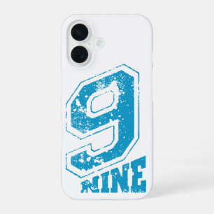 Minimalistische Retro Typografie Blauw Nummer 9 iPhone 16 Hoesje