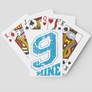 Minimalistische Retro Typografie Blauw Nummer 9 Pokerkaarten