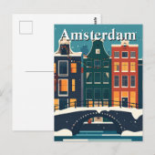 Minimalistische Retro Winter in Amsterdamse gracht Briefkaart (Voorkant / Achterkant)