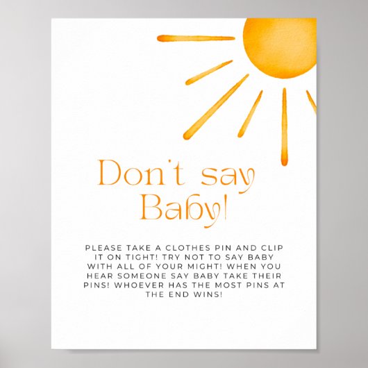 Minimalistische retro zon zeggen geen Baby Poster (Voorkant)