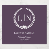 Minimalistische Rijke Wijn Paarse Monogram Initial Sparkling Wijnetiket (Enkel label)
