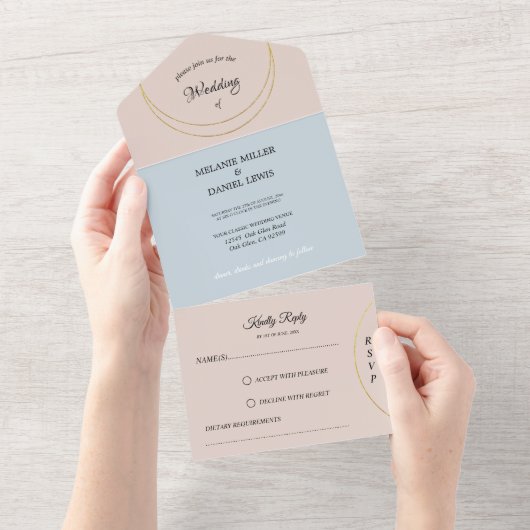 Minimalistische ringen bruiloft all in one uitnodiging (Afscheurbaar)