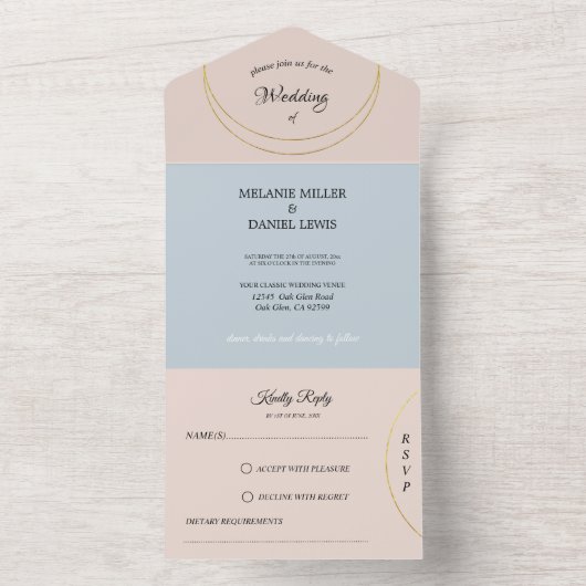 Minimalistische ringen bruiloft all in one uitnodiging (Binnen)