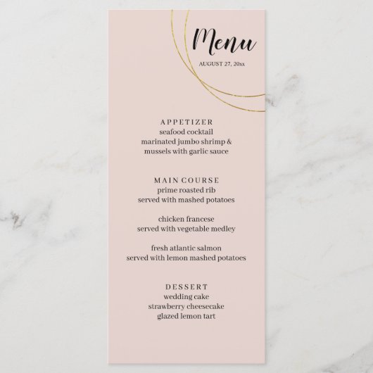 Minimalistische ringen bruiloft menu (Voorkant)