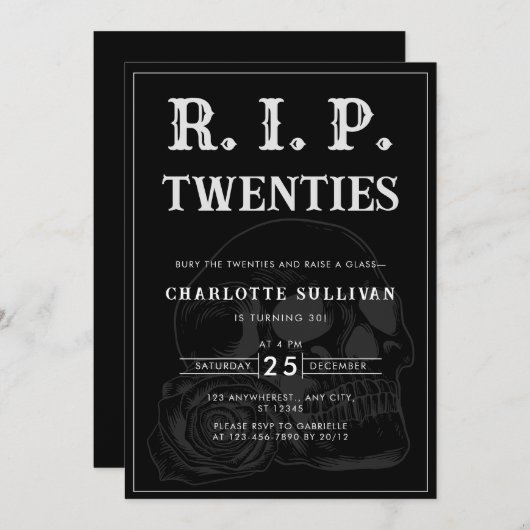 Minimalistische Rip 20s Zwart Wit Schedel 30e Verj Kaart (Voorkant / Achterkant)