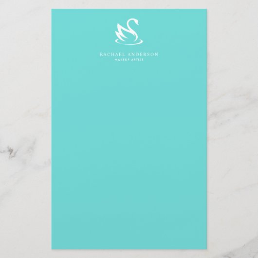 Minimalistische Robins Egg Blue White Swan Logo Briefpapier (Voorkant)