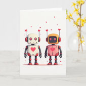 Minimalistische Robots Harten Kaart (Gele Bloem)