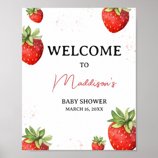 Minimalistische rode aardbei welkom poster (Voorkant)
