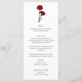 Minimalistische rode anjers bruiloft menu (Voorkant)