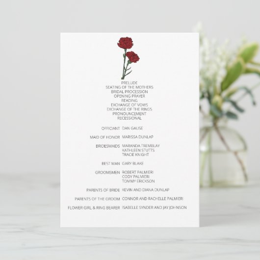 Minimalistische Rode Anjers Trouwprogramma Programmakaart (Staand voorkant)