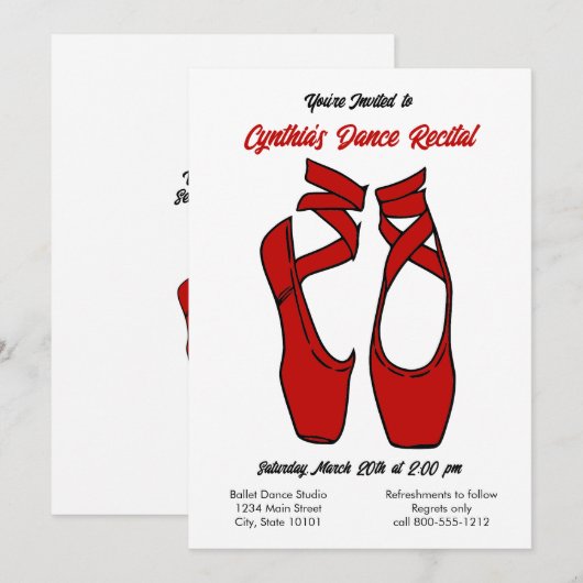 Minimalistische rode ballet dans overweging uitnod kaart (Voorkant / Achterkant)