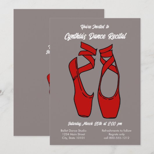 Minimalistische rode balletuitvoering uitnodiging (Voorkant / Achterkant)