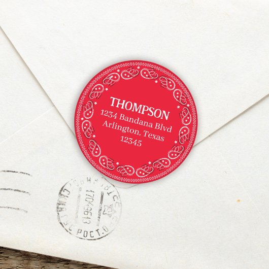 Minimalistische Rode Bandana Retouradreslabel Ronde Sticker