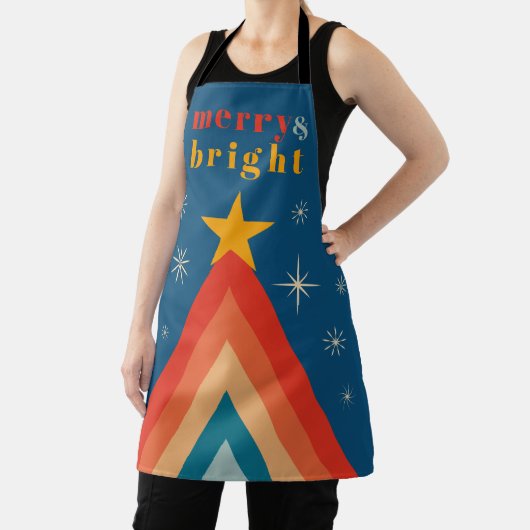 Minimalistische rode & blauwe retro groovy kerst schort (Insitu)