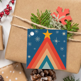 Minimalistische rode & blauwe retro groovy kerstbo bedankjes labels