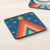 Minimalistische rode & blauwe retro groovy kerstbo bier onderzetter (Linkerzijde)