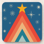 Minimalistische rode & blauwe retro groovy kerstbo bier onderzetter (Voorkant)