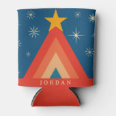 Minimalistische Rode & Blauwe Retro Groovy Kerstbo Blikjeskoeler (Voorkant)