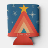 Minimalistische Rode & Blauwe Retro Groovy Kerstbo Blikjeskoeler (Achterkant)