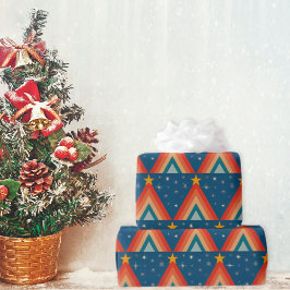 Minimalistische rode & blauwe retro groovy kerstbo cadeaupapier