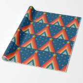 Minimalistische rode & blauwe retro groovy kerstbo cadeaupapier (Uitgerold)