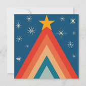 Minimalistische rode & blauwe retro groovy kerstbo feestdagenkaart (Voorkant)
